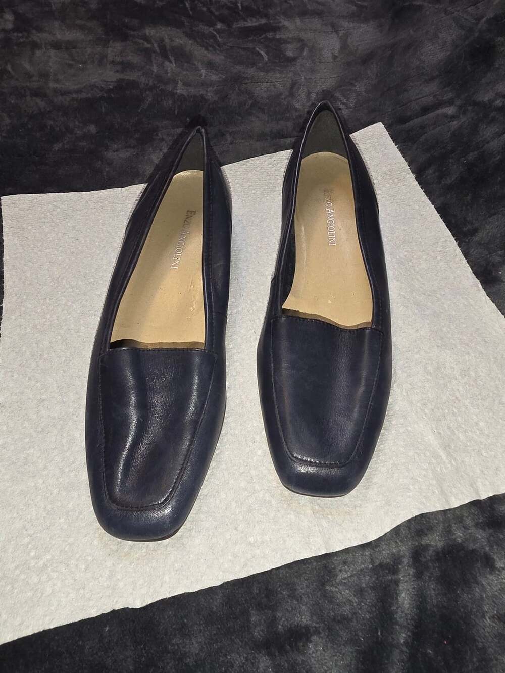 Enzo Angiolini Leather Loafers Navy Square Toe